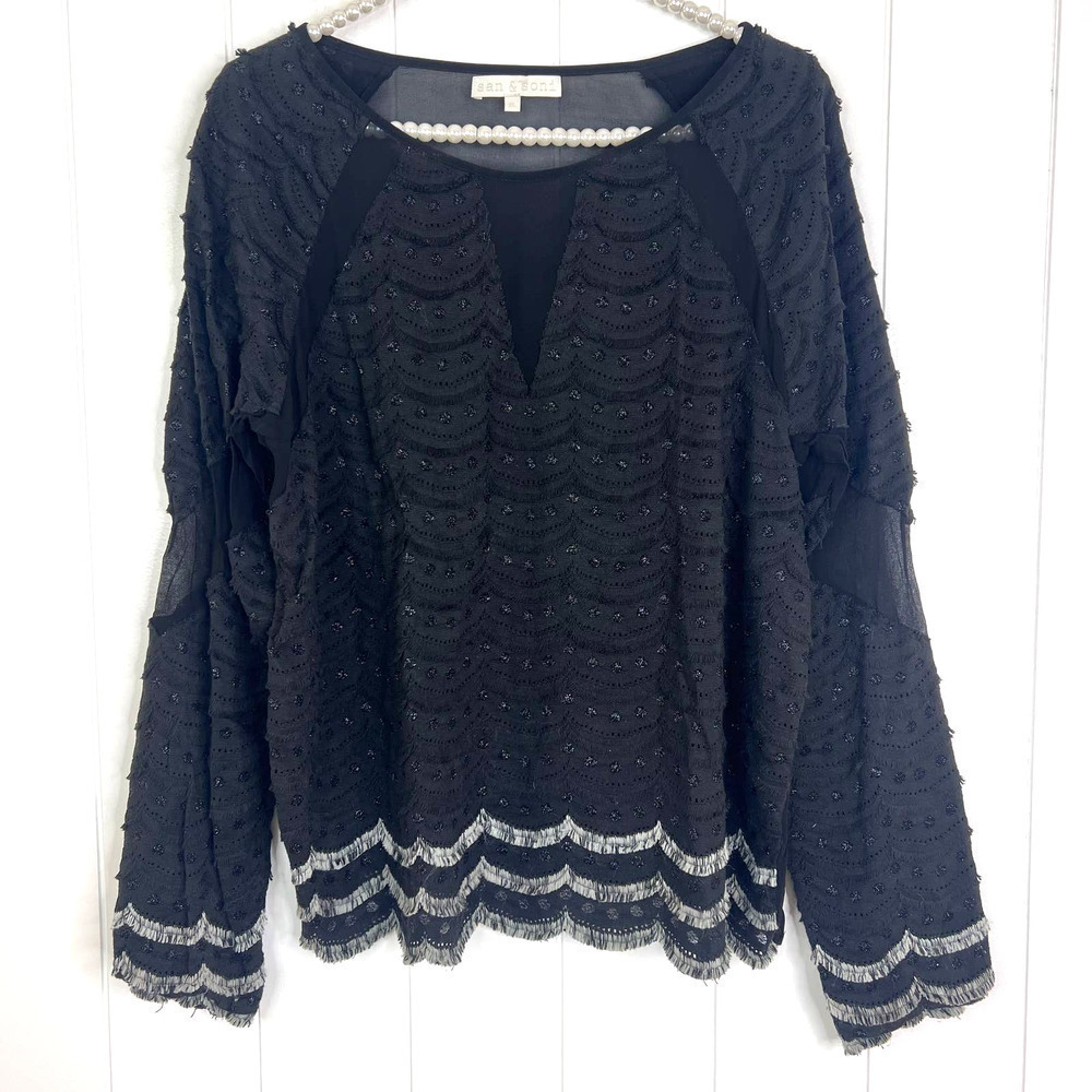 Anthropologie Black Embroidered Lace Peasant Blouse